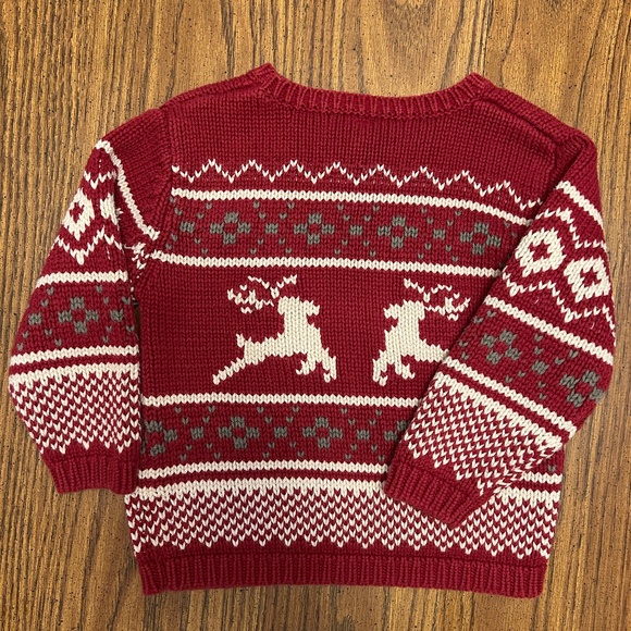Gap Kids toddler size 2T red sweater with white rain deer with knitted designs. - Picture 3 of 5